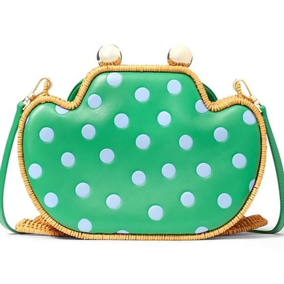 Kate Spade Lily Polka Dot Wicker 3D Frog Crossbody Bag - Picture 3 of 12